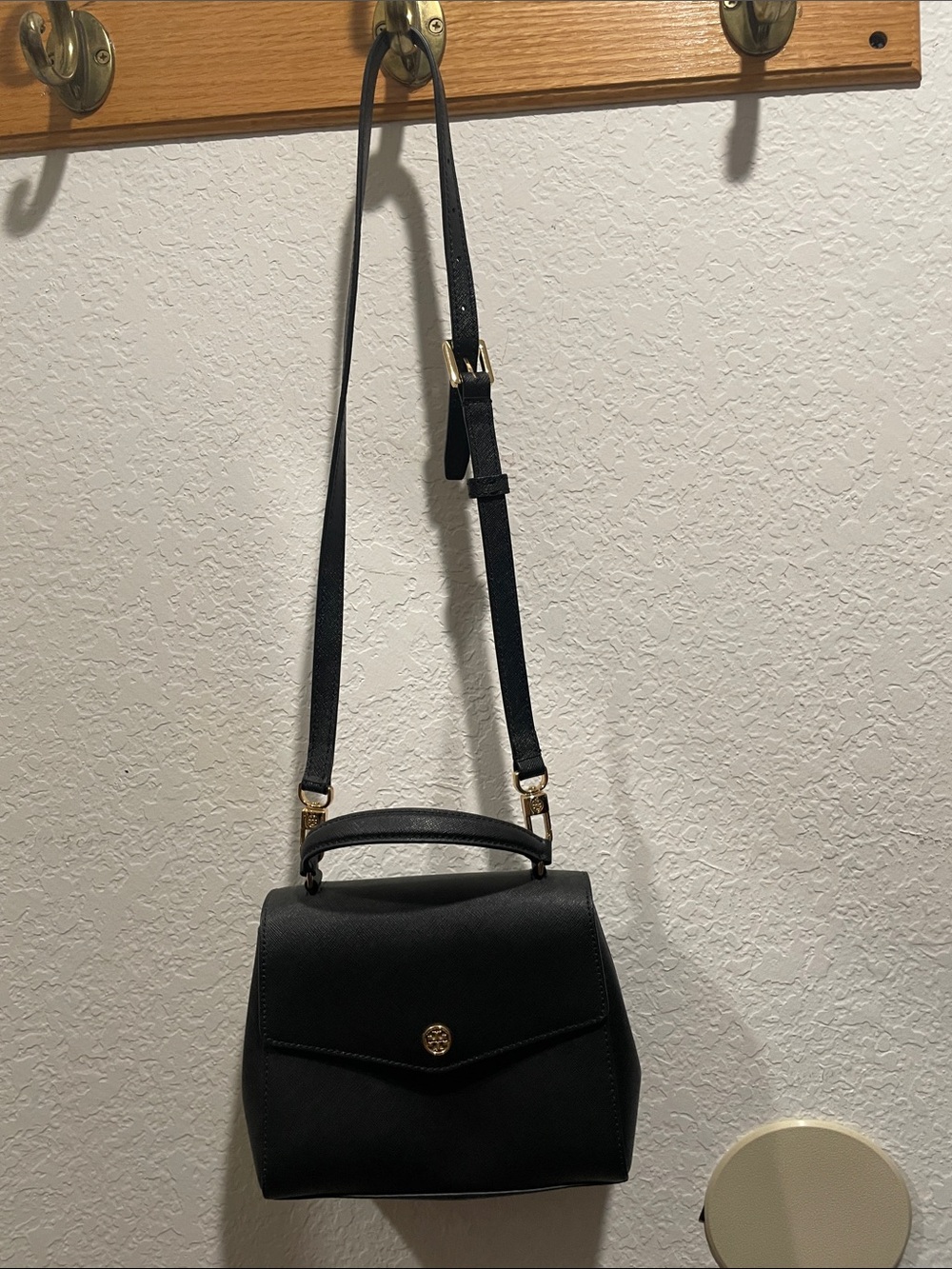 Tory Burch Black Mini Top-Handle Crossbody with Gold Logo